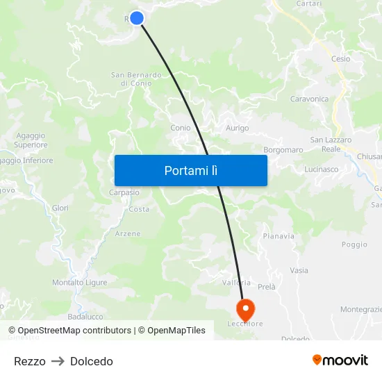 Rezzo to Dolcedo map