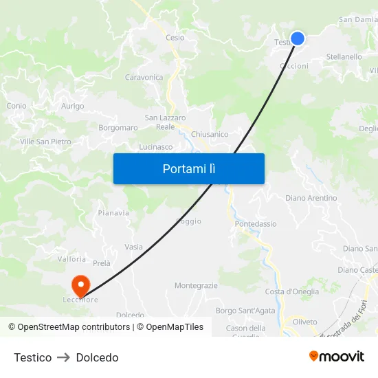 Testico to Dolcedo map