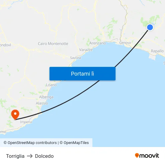 Torriglia to Dolcedo map