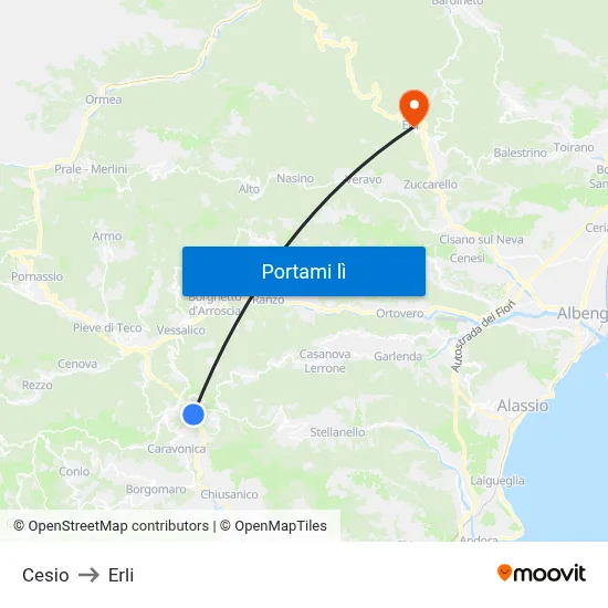 Cesio to Erli map