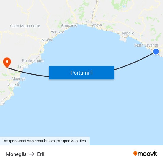 Moneglia to Erli map