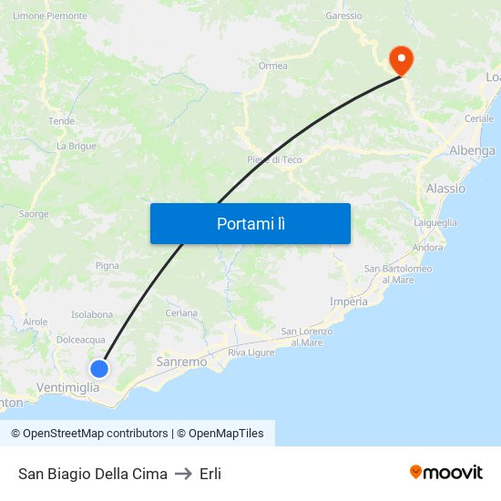 San Biagio Della Cima to Erli map