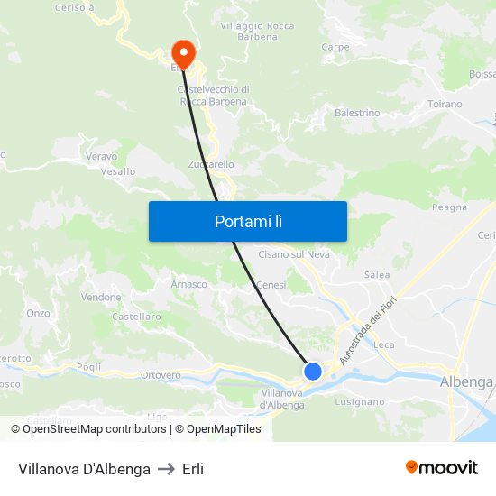 Villanova D'Albenga to Erli map