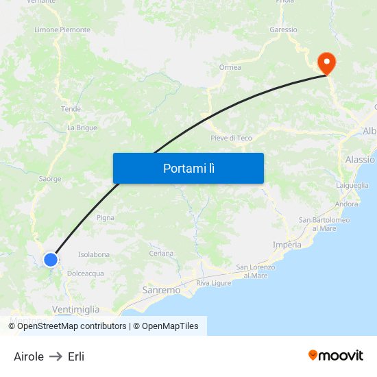 Airole to Erli map