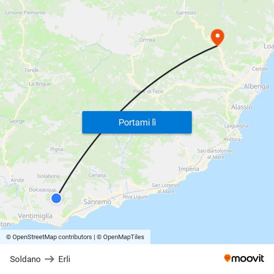 Soldano to Erli map