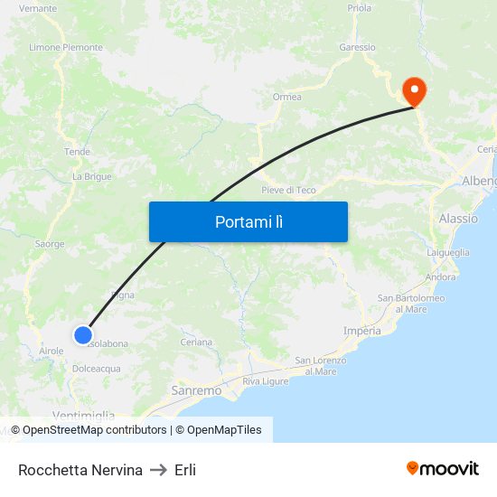 Rocchetta Nervina to Erli map