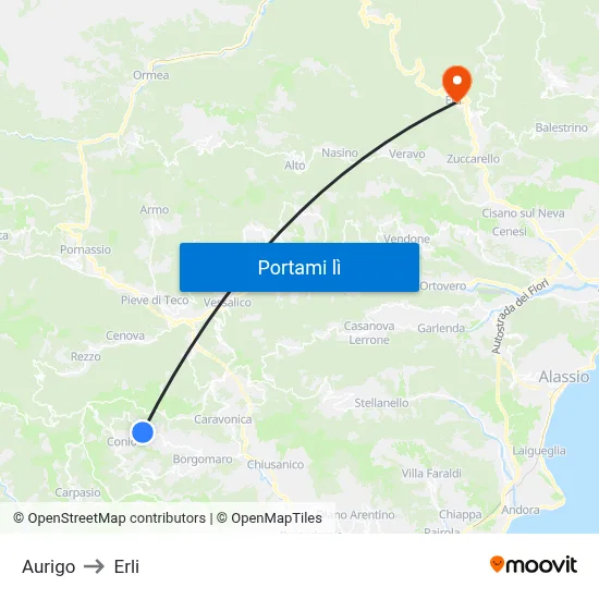 Aurigo to Erli map