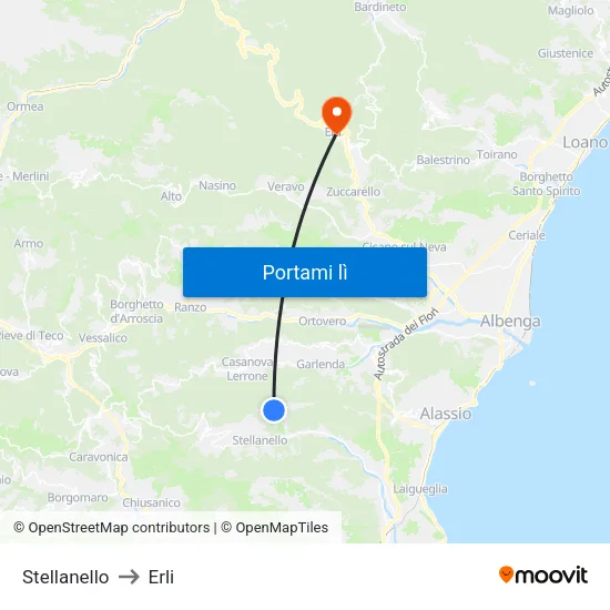 Stellanello to Erli map