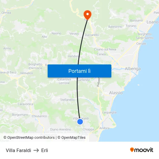 Villa Faraldi to Erli map
