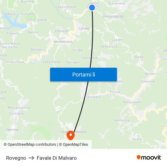 Rovegno to Favale Di Malvaro map