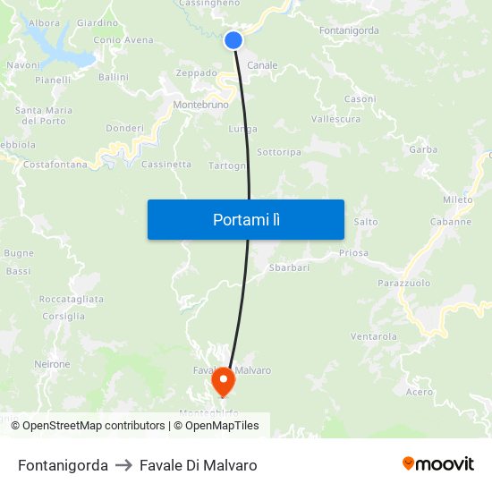Fontanigorda to Favale Di Malvaro map