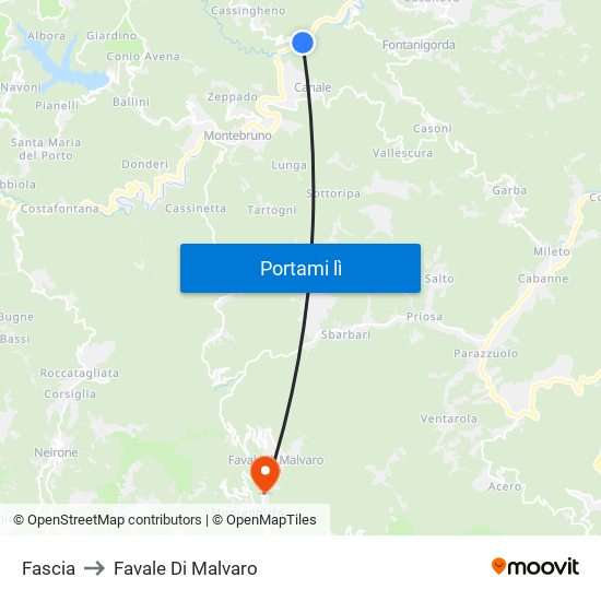 Fascia to Favale Di Malvaro map