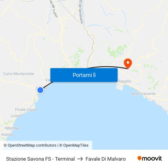 Stazione Savona FS - Terminal to Favale Di Malvaro map