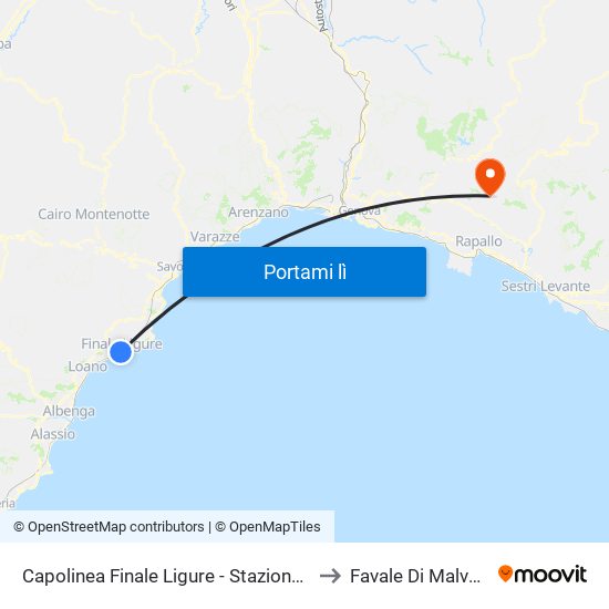 Capolinea Finale Ligure - Stazione FS to Favale Di Malvaro map