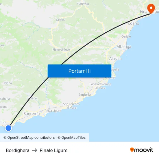 Bordighera to Finale Ligure map