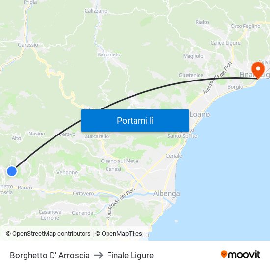 Borghetto D' Arroscia to Finale Ligure map