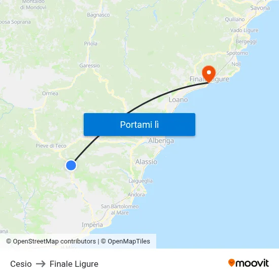 Cesio to Finale Ligure map