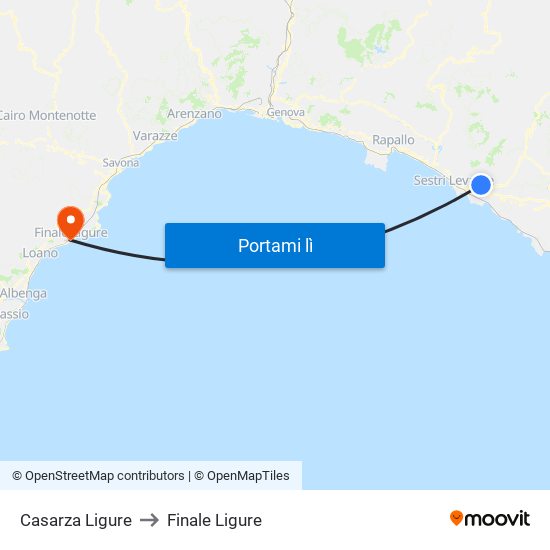 Casarza Ligure to Finale Ligure map