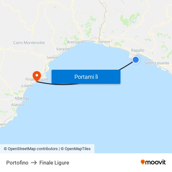 Portofino to Finale Ligure map
