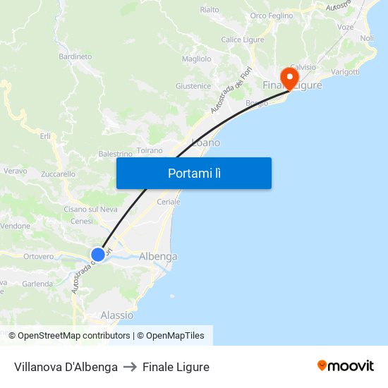 Villanova D'Albenga to Finale Ligure map