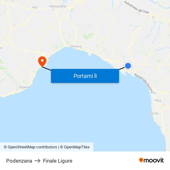 Podenzana to Finale Ligure map