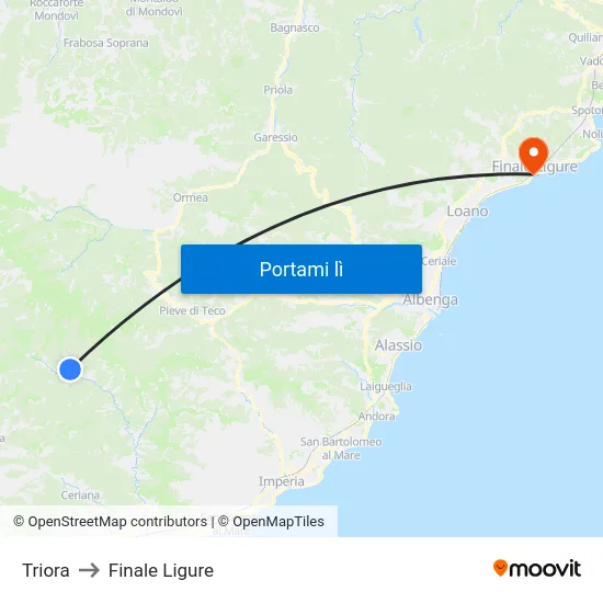 Triora to Finale Ligure map