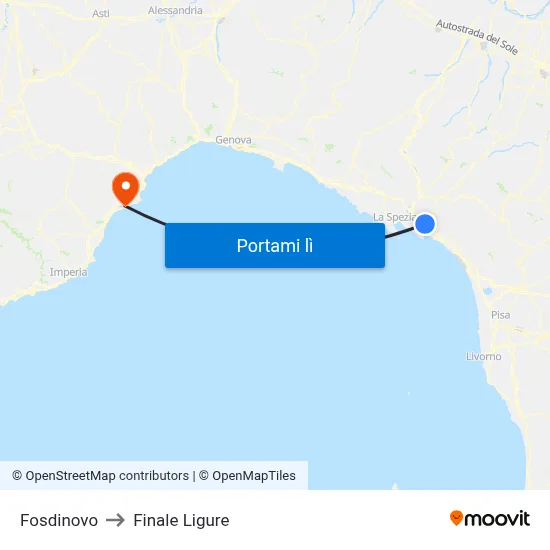 Fosdinovo to Finale Ligure map