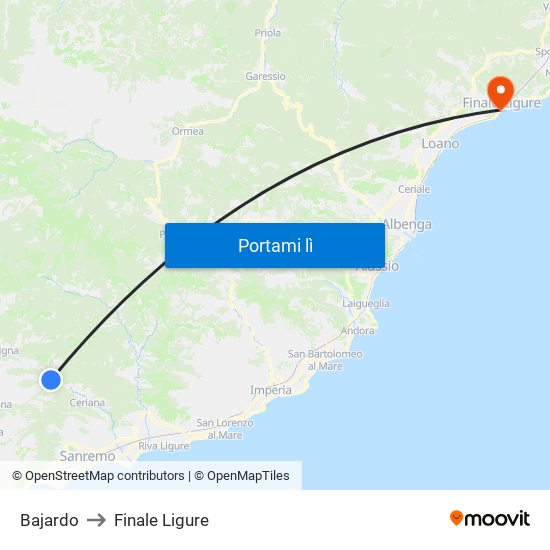 Bajardo to Finale Ligure map