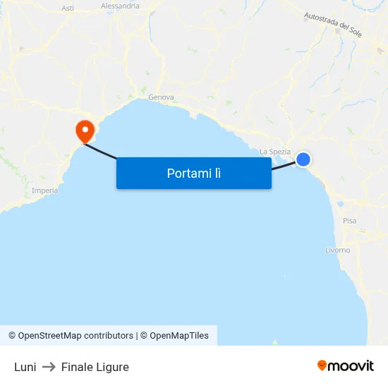 Luni to Finale Ligure map