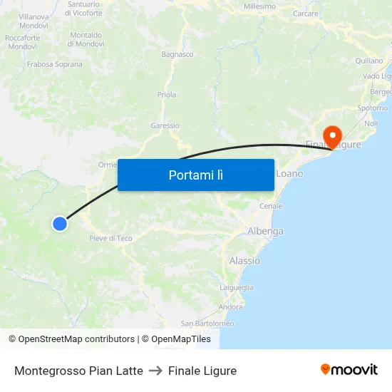 Montegrosso Pian Latte to Finale Ligure map