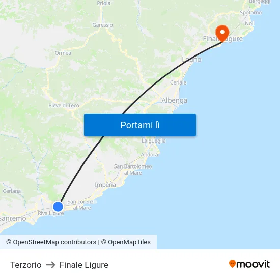 Terzorio to Finale Ligure map