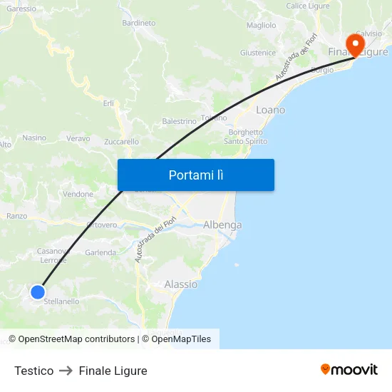 Testico to Finale Ligure map