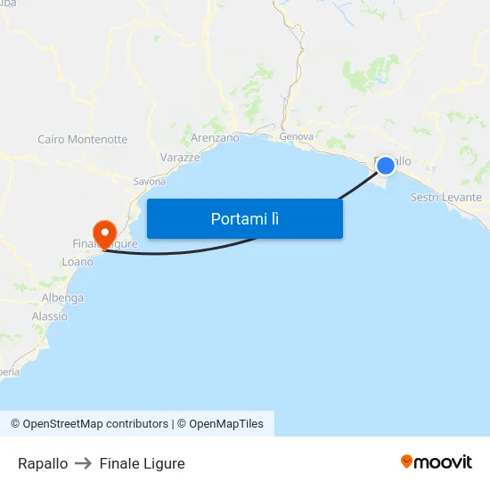 Rapallo to Finale Ligure map