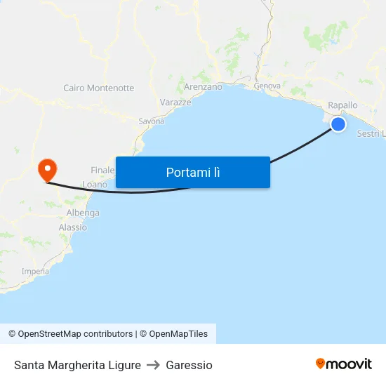 Santa Margherita Ligure to Garessio map