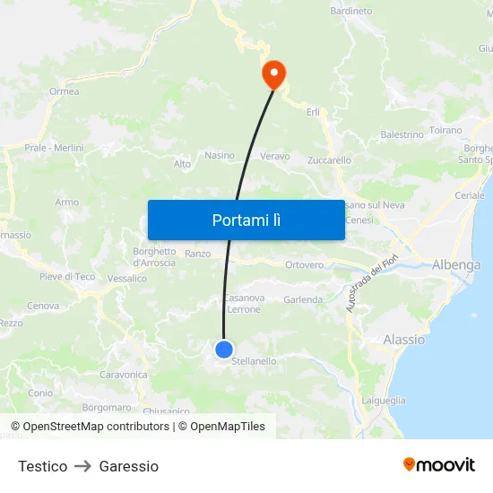 Testico to Garessio map