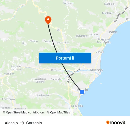 Alassio to Garessio map
