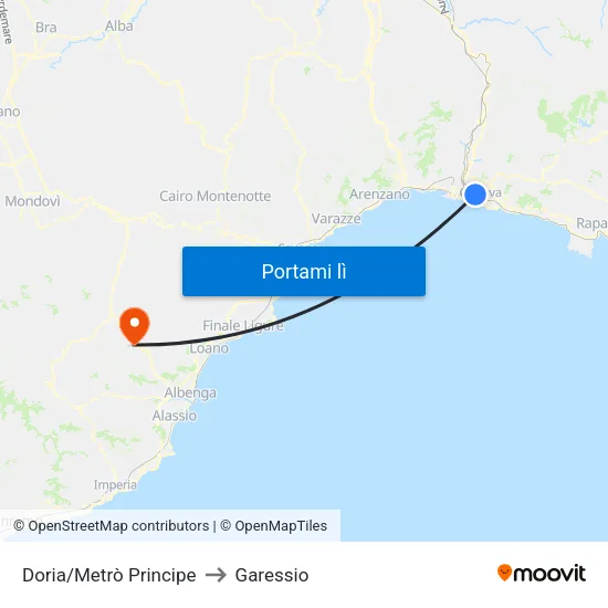 Doria/Metrò Principe to Garessio map