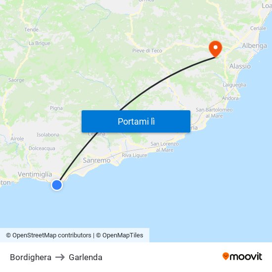 Bordighera to Garlenda map