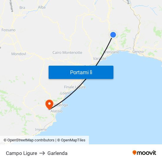 Campo Ligure to Garlenda map