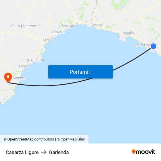 Casarza Ligure to Garlenda map