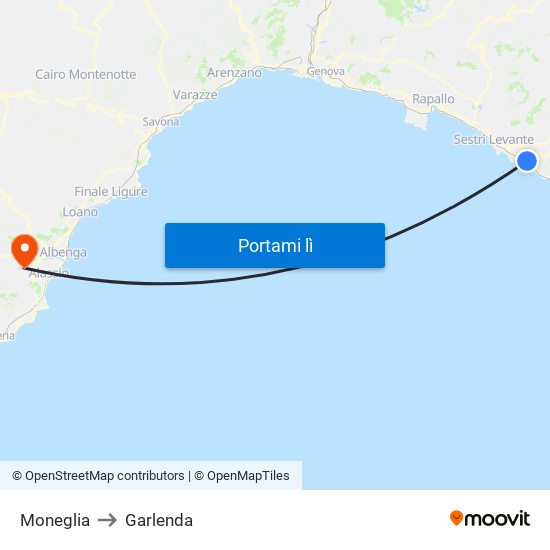 Moneglia to Garlenda map
