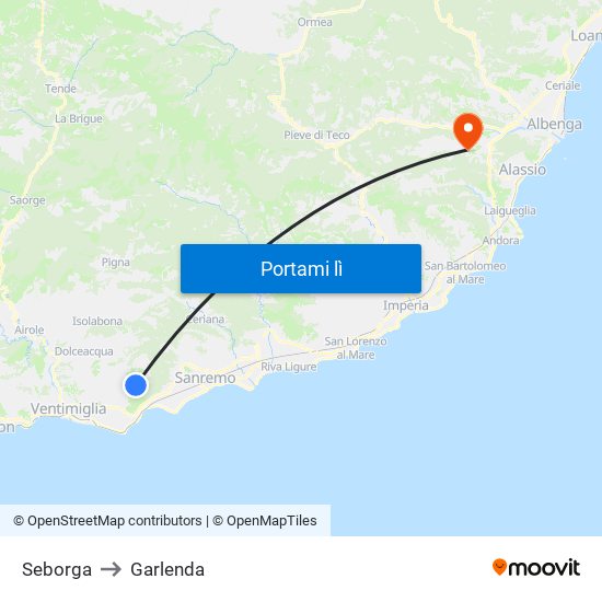 Seborga to Garlenda map
