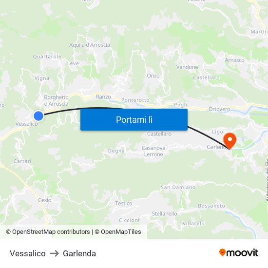 Vessalico to Garlenda map