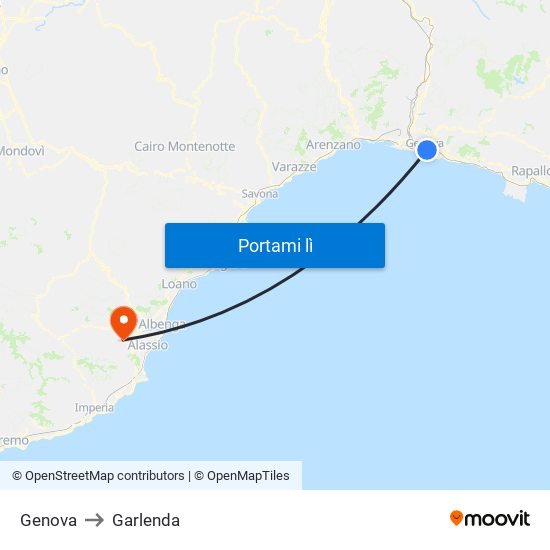 Genova to Garlenda map
