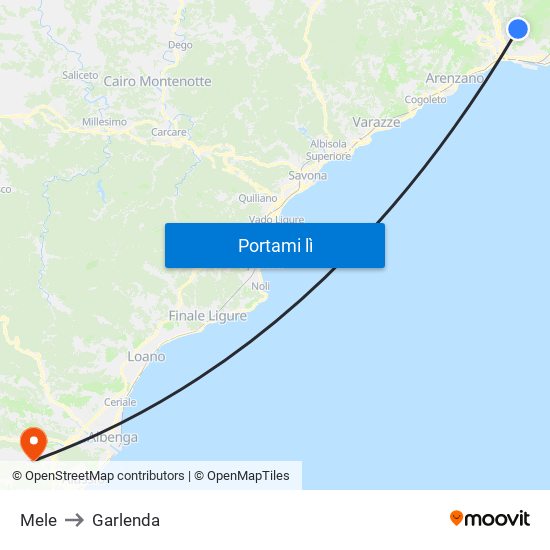 Mele to Garlenda map