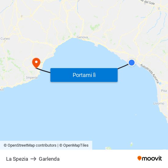 La Spezia to Garlenda map