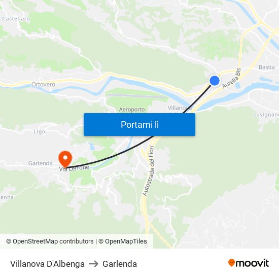 Villanova D'Albenga to Garlenda map