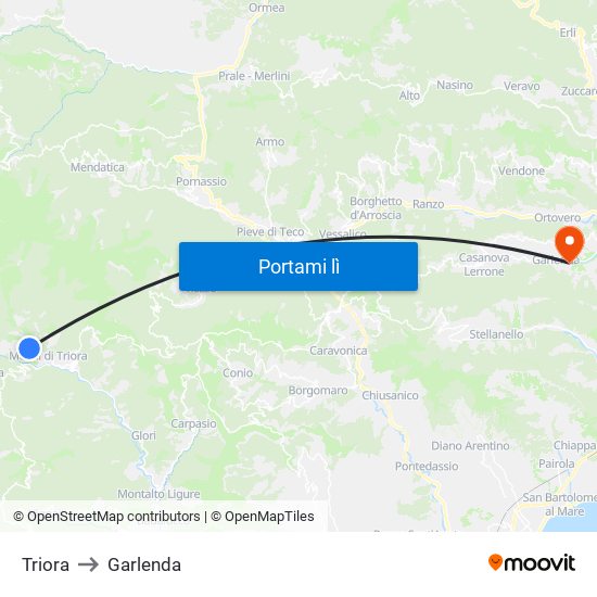 Triora to Garlenda map