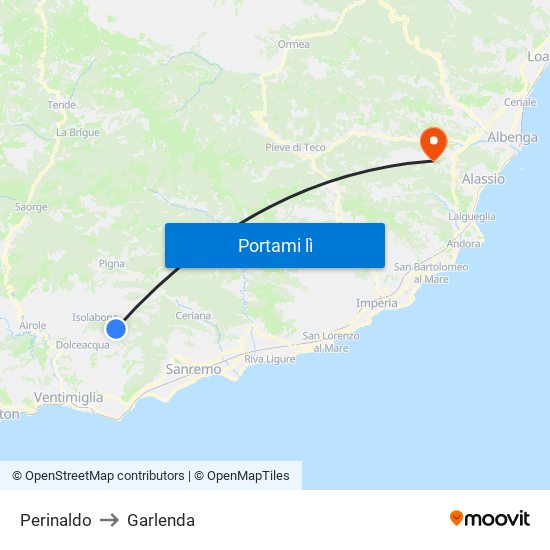 Perinaldo to Garlenda map