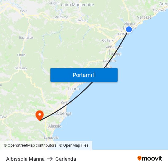 Albissola Marina to Garlenda map